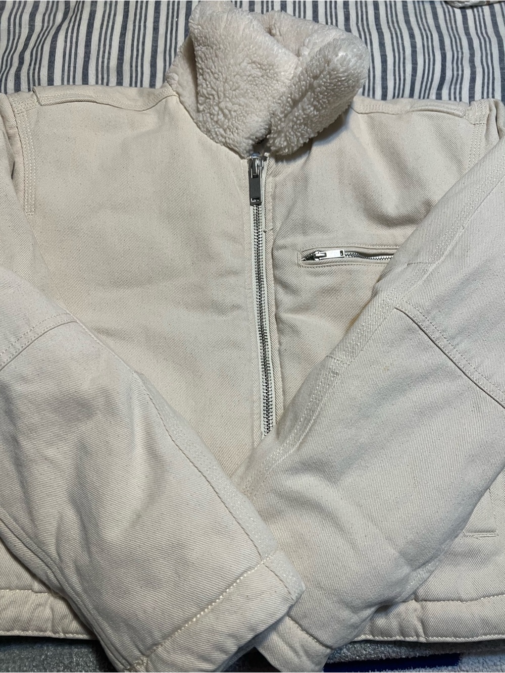 Abercrombie & Fitch Cream Sherpa-Lined Jacket